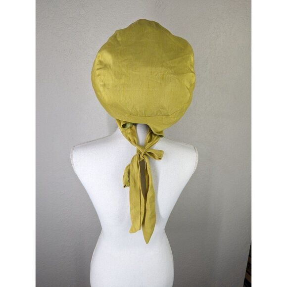 Vintage Valerie Modes Satin Tie Back Hat Chartreuse Green MCM Artsy Indie - Picture 2 of 12